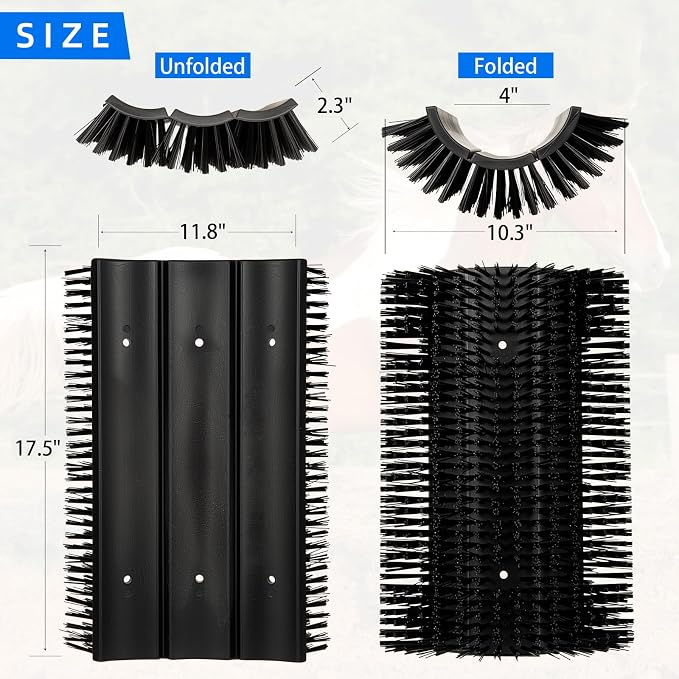 Extra Large Size Livestock Scratching Brush, Upgraded Horse/Goat/Cow/Cattle Scratcher Brush for Grooming, Itch Relief Horse Scratcher Brushes Kit with Two Sets of Mounting Screws(2-Pack,Black)