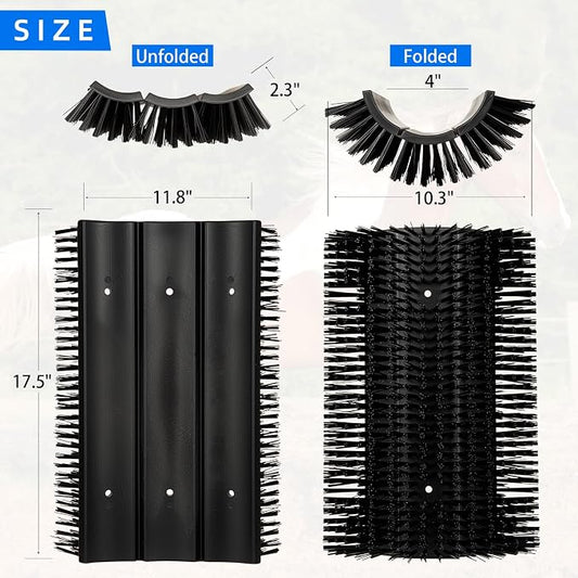 Extra Large Size Livestock Scratching Brush, Upgraded Horse/Goat/Cow/Cattle Scratcher Brush for Grooming, Itch Relief Horse Scratcher Brushes Kit with Two Sets of Mounting Screws(1-Pack,Black)