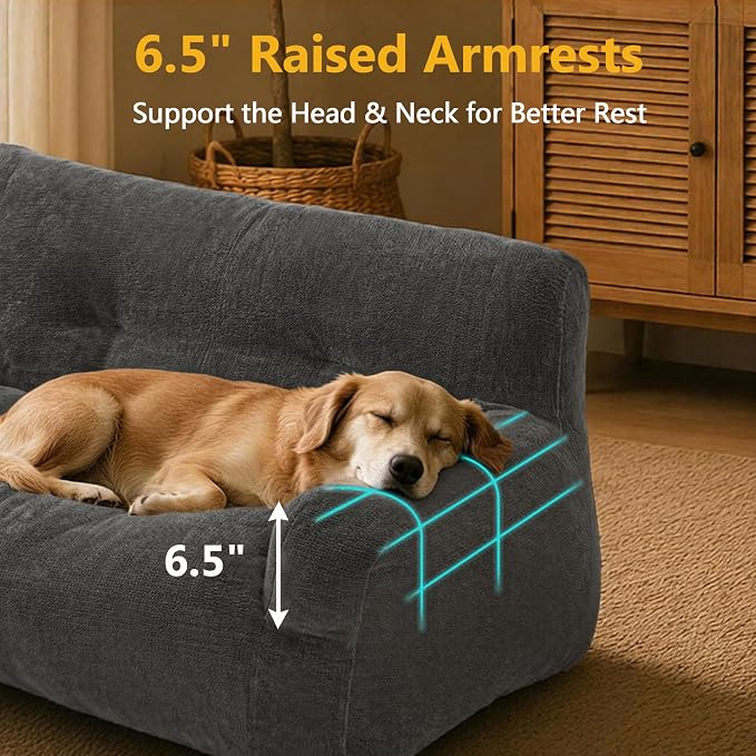 Lovupet Dog Couch for Small Medium Breed, Dog Sofa Bed Full Filled Sponge, No Assembly Need, PS581 (Neutral Grey)