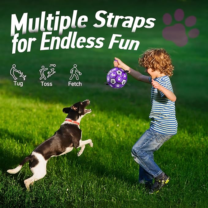 QDAN Dog Toys Soccer Ball with Straps - Dog Water Toy, Puppy Birthday Gifts, Durable Dog Balls for Small Medium Dogs （6 Inch）