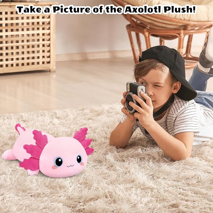 Finebee Weighted Axolotl Stuffed Animals, Cute Weighted Axolotl Plush, Soft Stuffed Weighted Plush Pillow Gifts for Kids Adult (13.8" 1.6Lbs)