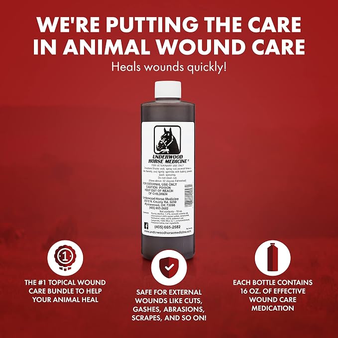 Underwood Horse Medicine - Wound Spray for Fast, Easy & Effective Healing of Cuts, Scrapes, Tears & Punctures Without Wrapping or Flushing – Sting-Free Wound Care for Horses, Dogs & More – 2-Pack