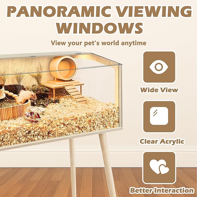PROLEE Hamster Cage with Legs, Guinea Pig Cages Chew Proof, Hamster House, Hamster Cages and Habitats with Lockable Design, Small Animal Cage, 32" L x 16" W x 40" H