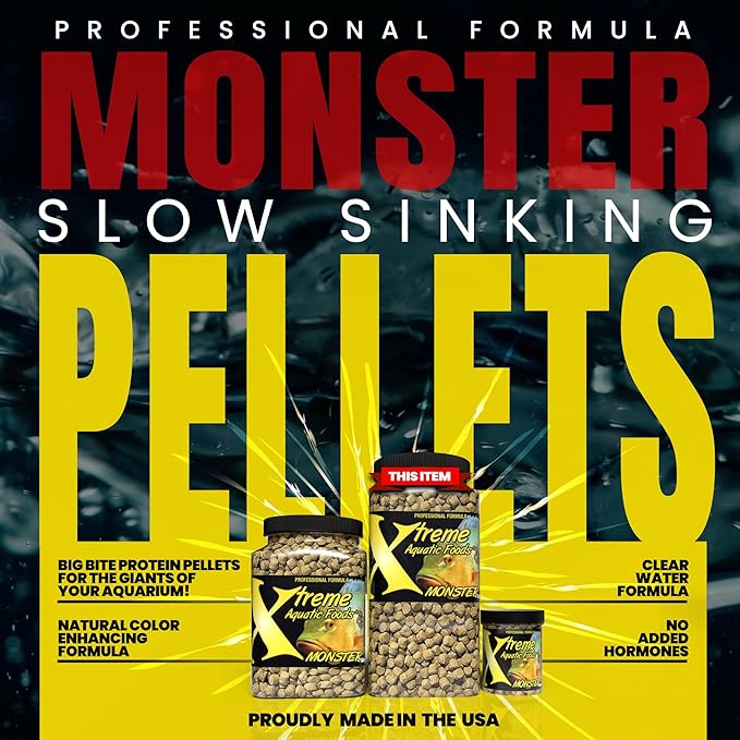 Xtreme Monster 9.0mm Pellets – Slow Sinking & Ideal for Large Cichlids, Monster Fish & Voracious Eaters – Boost Immune & Digestive Health, Max Marine Protein Fish Food – USA Farm Grown (37oz)