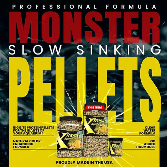 Xtreme Monster 9.0mm Pellets – Slow Sinking & Ideal for Large Cichlids, Monster Fish & Voracious Eaters – Boost Immune & Digestive Health, Max Marine Protein Fish Food – USA Farm Grown (37oz)