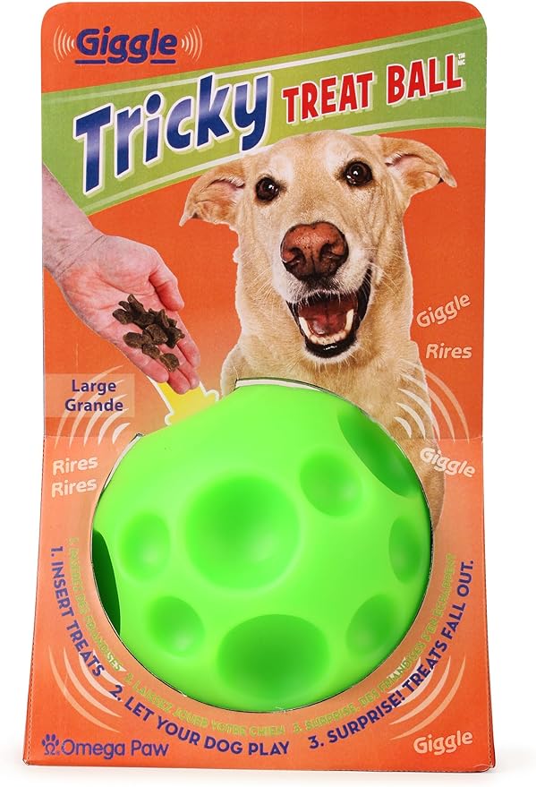 Omega Paw Giggle Tricky Treat Ball Large, Dog Toy, Treat Dispensing Toy
