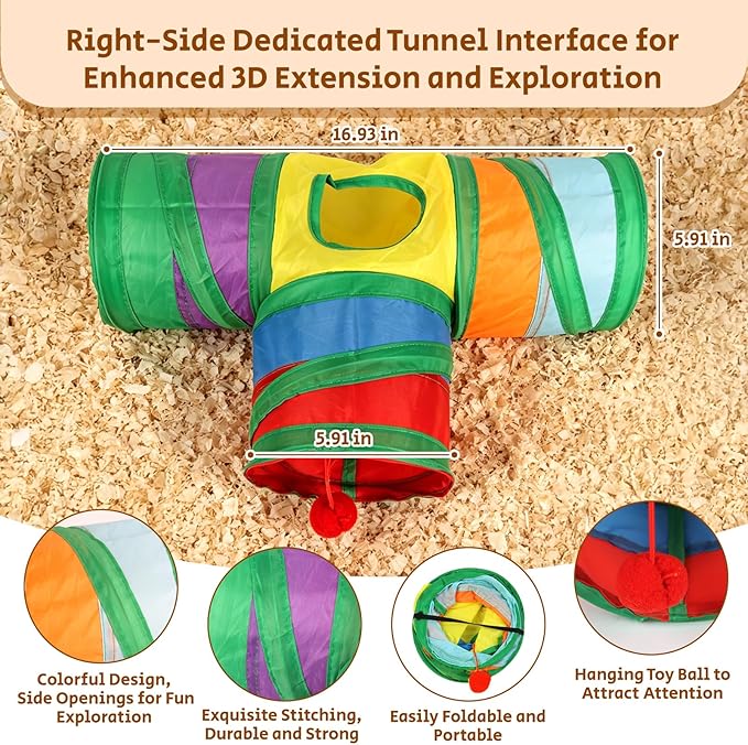 Wooden Guinea Pig Hideout Cave House, Guinea Pig Castle with Natural Cave-Style Entrance, Large Small Animal Habitat with Stairs, Waterproof Liner, Easy Assembly for Guinea Pigs, Rabbits & Hamsters