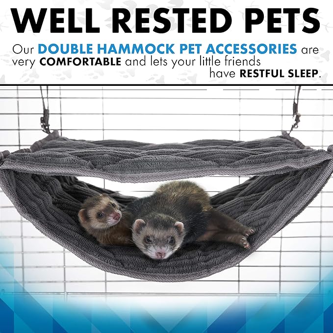Ferret Hammock for Cage - Plush Double Bunk Bed Hanging Clips - Perfect for 2 or More Small Pets! (Rats, Ferrets, Hamsters, Guinea Pigs, Chinchillas & Squirrels) - Purple