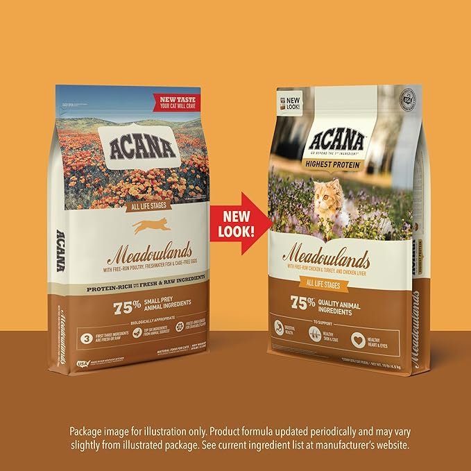 ACANA Grain-free Dry Cat Food Meadowlands Chicken Turkey Fish and Cage-Free Eggs 4lb Bag