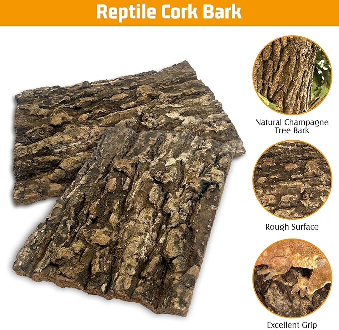Natural Reptile Cork Bark Bedding Bearded Dragon Climbing Wall Mat 6PCS Cork Wood for Terrarium Background Decor Crested Gecko Tank Accessories for Lizard Snake Chameleon Tortoise Frog