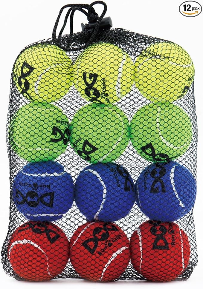 INSUM Tennis Balls for Dogs - 12 Pack 2.0'' Durable Non-Toxic Outdoor Dog Toys Balls with Mesh Bag, SGS Certified, Colorful Fetch Toys, Small Breeds (Non Squeaky)