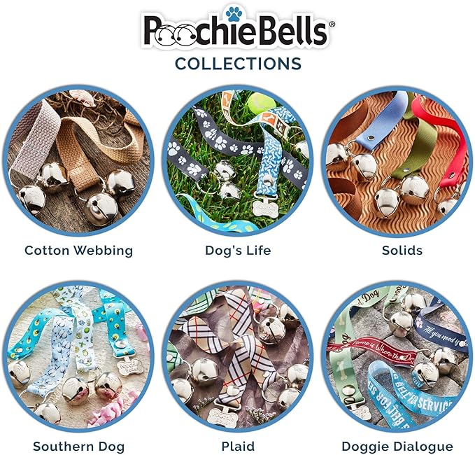 PoochieBells Dog Door Bells for Potty Training, Quick & Easy Puppy Potty Training Method Included, Handcrafted in USA with Loud, Paw-Safe Bells, Durable Cotton Webbing - Navy