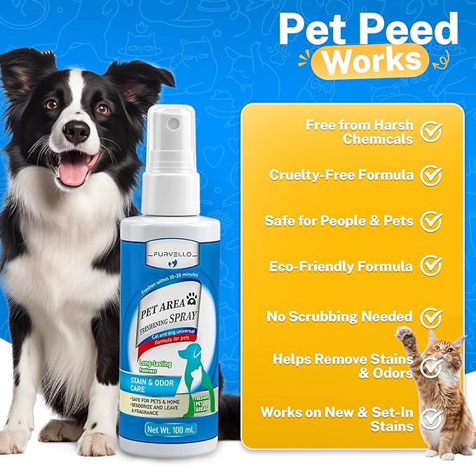 2 in 1 Pet Odor Eliminator Spray & Stain Remover for Dogs & Cats, Enzymatic Cleaner for Dog Urine and Cat Pee, Pet Spray Deodorizer, Portable Pet Odor Remover for Instant Cleanups Anywhere, 3.38 FL OZ