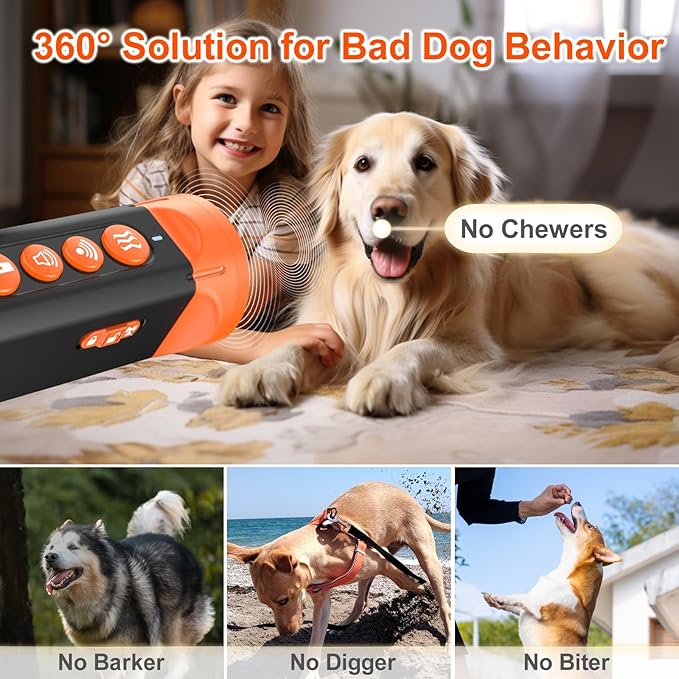 Dog Bark Deterrent Devices Anti Barking Device for Dogs Ultrasonic Bark Stopper Portable Dog Training Tool Indoor Outdoor Up to 30ft Correct Bad Behavior of Dog or Neighbor's Dog