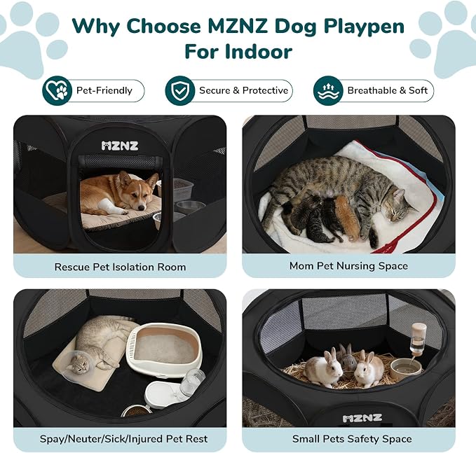 Dog Cat Playpen, Portable Puppy Pet Crate Indoors for Small/Medium Dogs Cats Rabbits, Foldable Dog Cage Enclosure for Outdoor, Pop Up Dogs Tent Kennel with Carrying Case, Whole Black