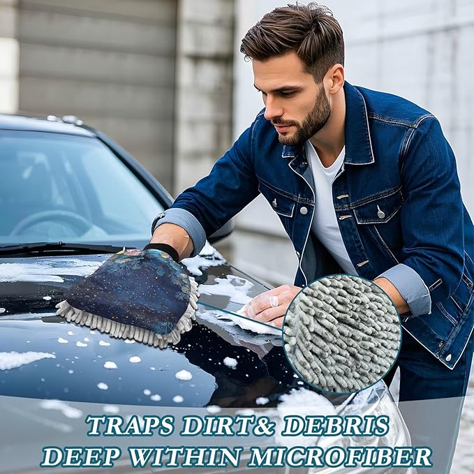 Car Wash Mitt Microfiber Wash Mitts for Car Washing Scratch-Free Cleaning Gloves Soft Non Absorbent Chenille Auto Hand Mitt Medium 2Pack Starry Sky Coral