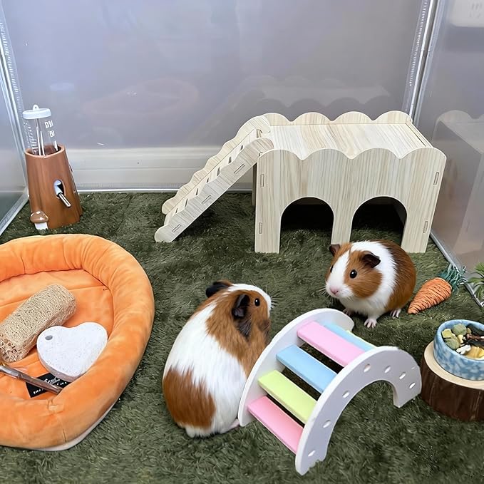 Guinea Pig Hideout Hamster Wood House Platform with Ladder for Rat Hamster Squirrel Gerbil Sugar Glider