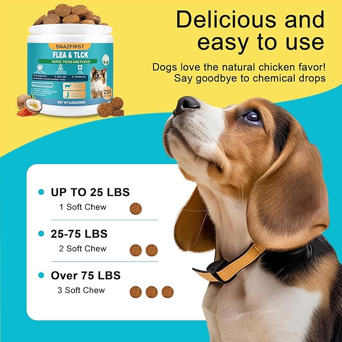 Dog Flea Treatment Chewable, Oral Flea Prevention for Dogs Chewable-Hip and Joint Support-Allergy and Immune Support for All Breeds and Sizes(Chicken Flavor, 150 Chews)
