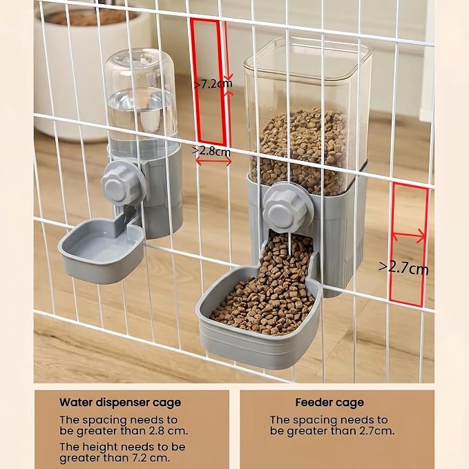 Hanging Automatic Food Water Dispenser,Rabbit Feeder Guinea Pig Water Bottle Food Feeder for Ferret Guinea Pig Rabbit Bunny Cage Accessories (Grey)