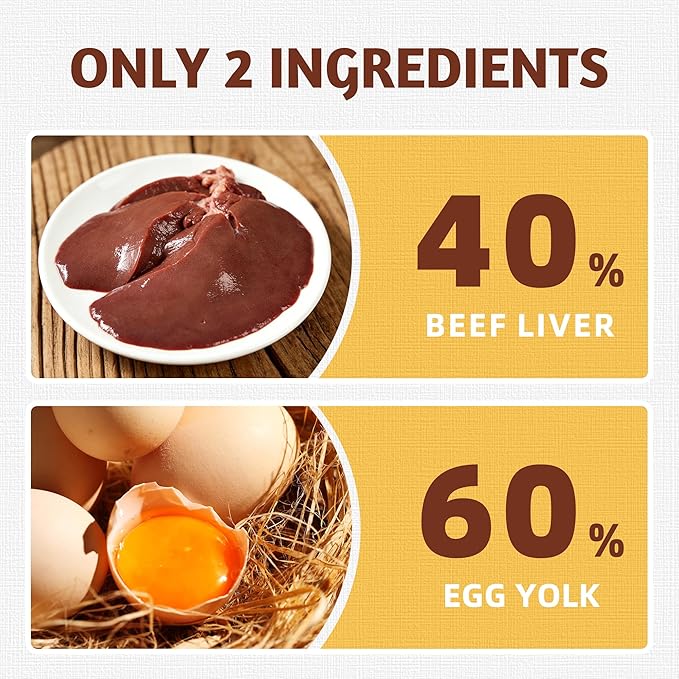 Just Try 4.23 OZ Cat Food Toppers Sprinkles with Freeze Dried Egg Yolk & Beef Liver, High Protein & Iron Support Grain Free High Protein Meal Toppers Dog Treats