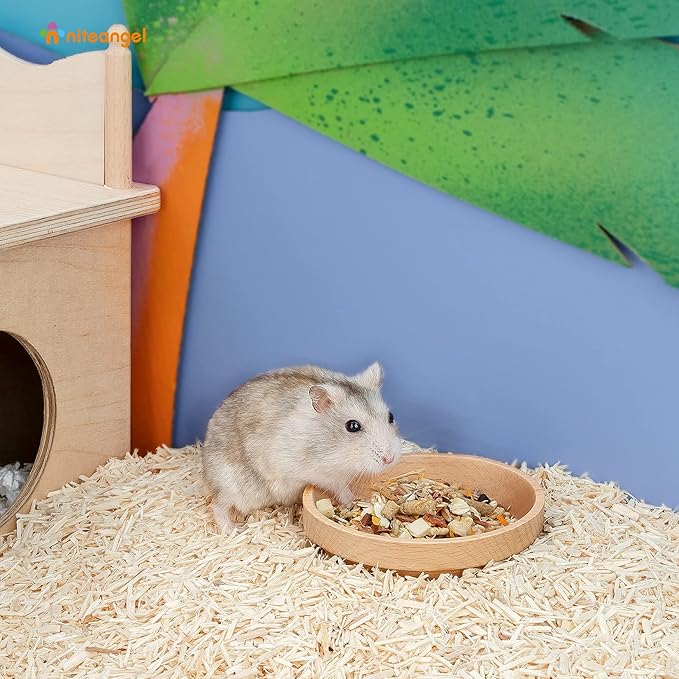 Niteangel Wooden Hamster Feeding Bowl - Small Animal Food Dish for Dwarf Syrian Hamsters Gerbils Mice Degus or Other Similar-Sized Small Pets (No Pattern, for Dwarf)