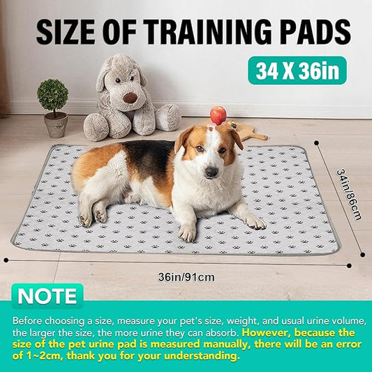 FUWERY Washable Pee Pads for Dogs ,34"X36", Thick Heavy Absorbency Reusable, Prevent Leakage, Non-Slip Pee Pads for Puppy Playpen,Potty Training, Grey, 2 Packs