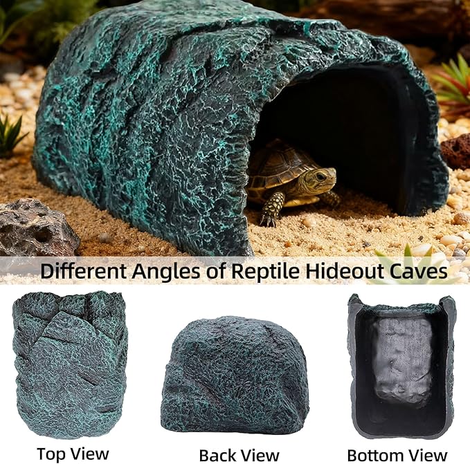 BNOSDM Large Reptile Hideout, Tortoise Hide, Bearded Dragon Hideout Cave Shelter, Resin Turtle Basking Platform, Reptiles Habitat Decor Tank Accessories for Lizards Geckos Snakes Chameleons Frogs