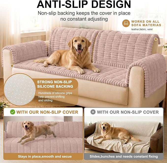 Smiry Couch Cover for Dogs, Non Slip Washable Sofa Protector for Pets, Soft Furniture Cover for Pet, Stylish Sofa Covers, Cozy Protect Against Fur, Dirt & Everyday Messes (Dusty Pink, 27.6" x 82.7")