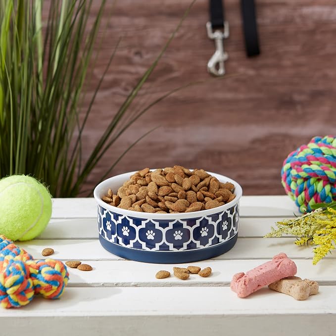 Bone Dry Lattice Collection Pet Bowl & Canister, Single Dish, Medium 6x2", Nautical Blue