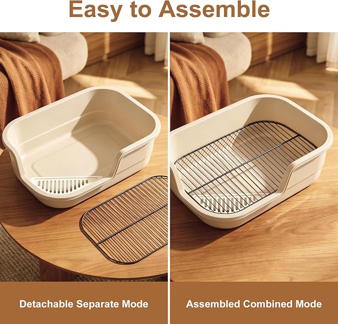 Large Rabbit Litter Box Corner Grated bunny potty Trainer With Stainless Steel Grate for Adult Guinea Pigs Rabbits Hamsters Chinchillas Ferrets Gerbils & All Small Pets Includes Scoop (White)