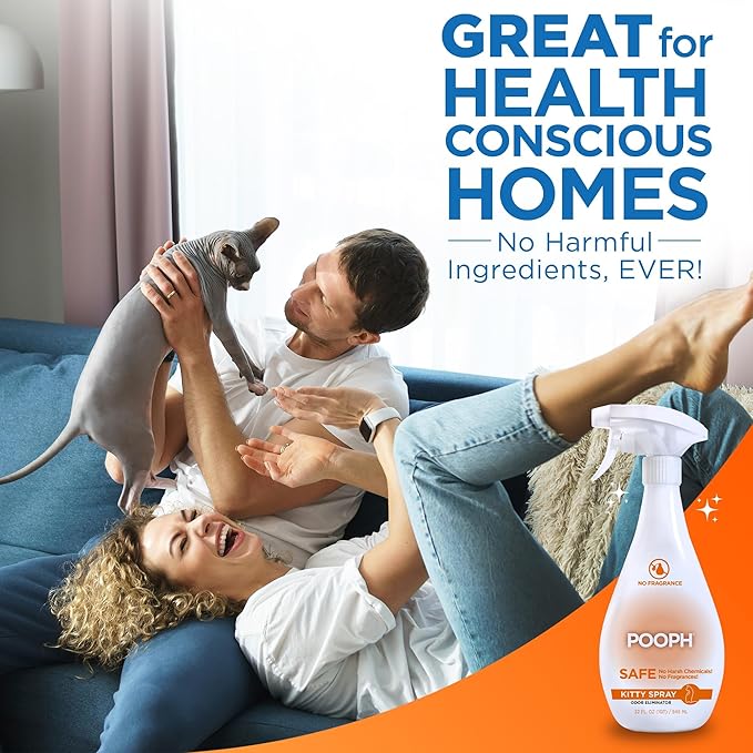 POOPH® Kitty Odor Eliminator – 32 fl oz Bottle – Proprietary Odor Elimination Technology Works On Contact – Cat Trees, Toys, Furniture, Bedding – No Fragrances, No Harsh Chemicals, Safe & Non Toxic