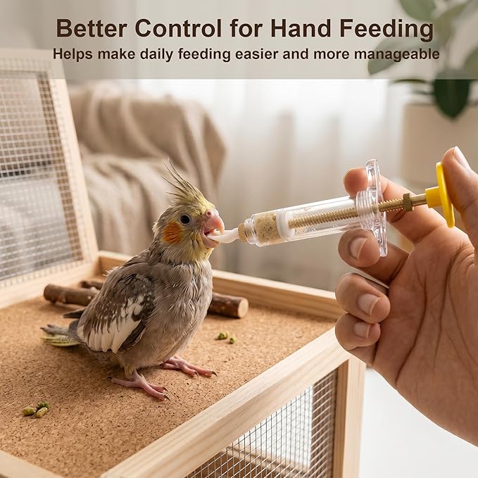 Baby Bird Feeding Syringe Kit, 25 PCS Hand Feeding Tubes Set with Temperature Strip, Cleaning Sponge Brush, Measuring Cups and Spoons for Parrot, Small Birds, Chick Hand Feeding