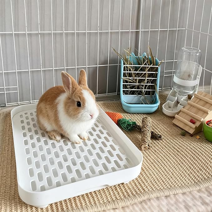 kathson Rabbit Litter Box for Cage Corner with Grid Holes,Bunny Potty Trainer Tray Guinea Pig Litter Pan, Small Animal Toilet for Ferret Hedgehog Chinchilla