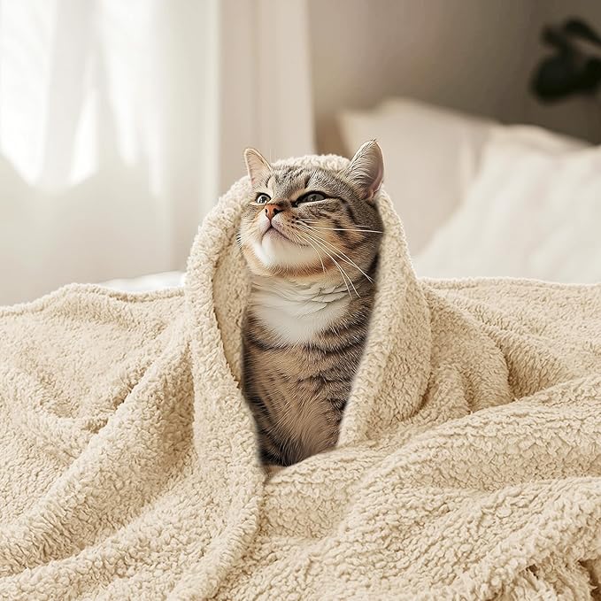 Luciphia Premium Fleece Pet Blanket for Small Medium Dogs Puppy Soft Sherpa Calming Cat Throw Blankets(Beige,57x40 inches)