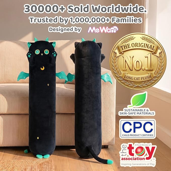 Mewaii Long Cat Plush, 5 Sizes, 120% Extra Filling Giant Plushness Kids Body Pillow, Kawaii Cute Big Eyes Stuffed Animal Plushie, Big Long Body Pillow Cat Plush Gift for Girls 20'