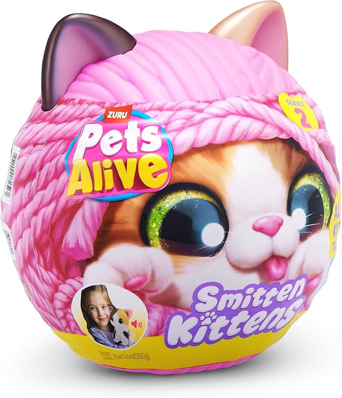 Pets Alive Smitten Kittens Series 2 (British Shorthair) by ZURU – Interactive Plush Cat Toy with 10 Sounds, Surprise Unboxing, Soft Collectible Pet for Ages 3+