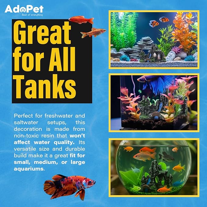 Mountain Aquarium Decoration 4.5" – Natural Rock Resin Fish Tank Ornament with Multiple Hiding Spots, Fish Shelter for Small and Medium Aquariums, Stress-Relief Underwater Decor, Easy to Clean