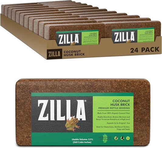 Zilla Coconut Husk Brick 24 Count, Organic Bedding for Reptiles, Made with 100% Coconut Fiber, Ideal for Tropical Habitats and Egg Incubation
