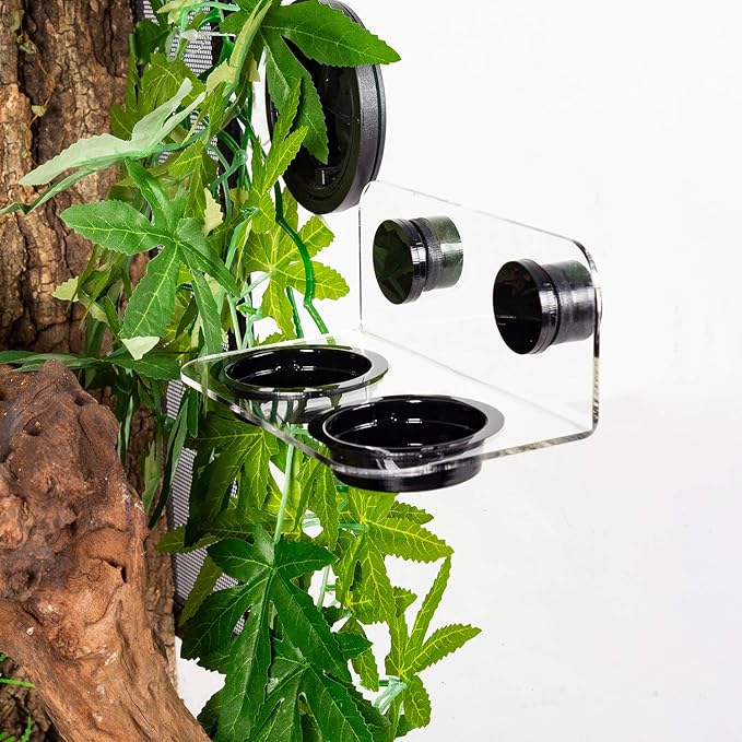 WACOOL Magnetic Reptile Ledge, Acrylic Gecko Feeding Ledge with 6PCS Cups, Reptile Food Water Feeder Dish for Geckos Iguana Chameleon Pets (White)