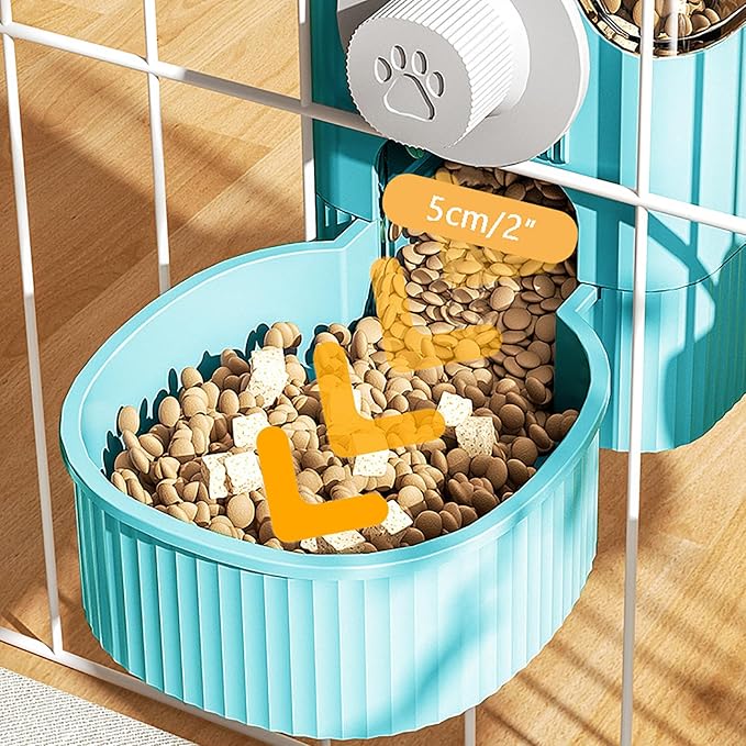Hanging Automatic Pet Feeder and Water Dispenser Set, 40oz Gravity Food Feeder & 17oz Water Bottle for Rabbit, Guinea Pig, Ferret, Chinchilla - Cage Mount Small Animal Feeding Supplies (Blue)
