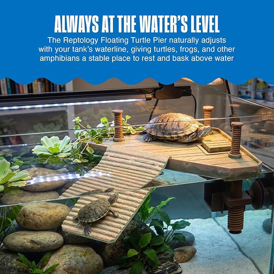 Penn-Plax Reptology Turtle Pier and Basking Platform, Medium - Adjust Height Up to 12 In - Floats at Water Level -Easy Ramp Access for Turtles, Frogs & Reptiles in Aquariums or Terrariums, 11.5x9.5 In