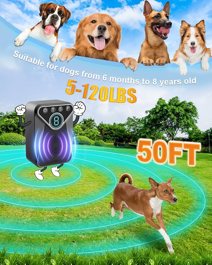 Anti Barking Device for Dogs - 9 Modes 33 FT Range Ultrasonic Anti Barking Deterrent, Rechargeable Bark Control Device, Waterproof Dog Barking Deterrent Devices Barking Silencer for Indoor&Outdoor