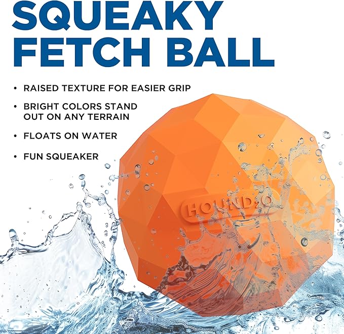 Dog Toys | Squeaky Fetch Ball for Dogs | Bright Orange Floating Outdoor Dog Ball with Squeaker