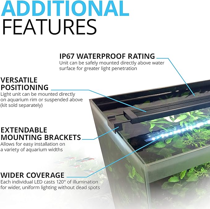 Fluval Aquasky 2.0 Bluetooth LED Aquarium Light – 27W, 36–48" | RGB + 6500K White | App-Controlled with 24-Hour Light Cycle & Weather Effects | IP67 Waterproof | Wide 120 Coverage