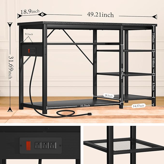 GRLEAF 55-75 Gallon Aquarium Stand: 1000LB Capacity, Built-In Power Outlets, 3-Tier Shelves for Fish Tank Accessories Storage, Heavy-Duty Steel/Wood Hybrid for Fish & Reptile Tanks | Excludes Tank