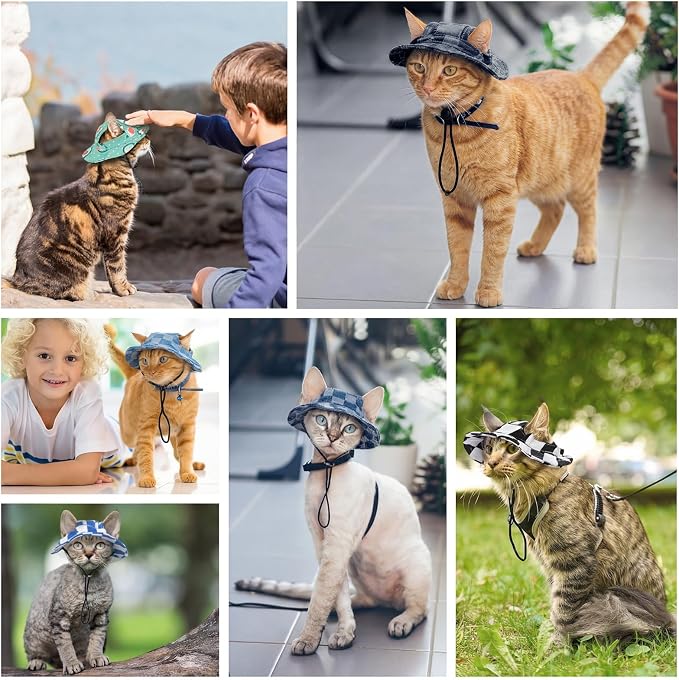 QBLEEV Cat Hats for Cats Only, Sphynx Hat with Ear Hole, Summer Cowboy Hats | Breathable kitten headwear mini sun sombrero caps, pet chihuahua sunscreen baseball outdoor climbing cap for birthday party