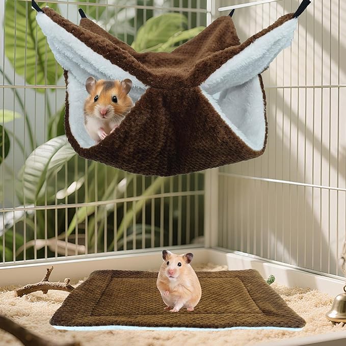 Plush Ferret Bed - Cave Tunnel Hammock Mat, Warm Small Animal Sleeping Nest | for Hamster Sugar Glider Ferret Resting Hiding Playing Climbing Indoor Winter