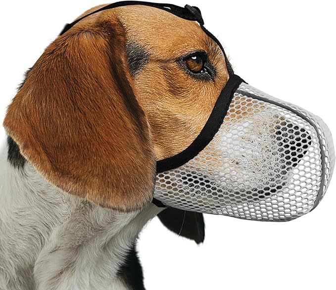 Dog Muzzle, Breathable Soft for Small to Medium Dogs to Anti & Prevent Barking Biting Chewing, Reflective & Adjustable Basket Muzzle with Air Mesh for Schnauzer Grey M