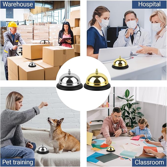 2 Packs Call Bell Loud Clear Desk Bell with Anti-Rust Steel 3.3 Inch Durable Service Bells for Hotels, Classrooms, Restaurants, Reception Areas