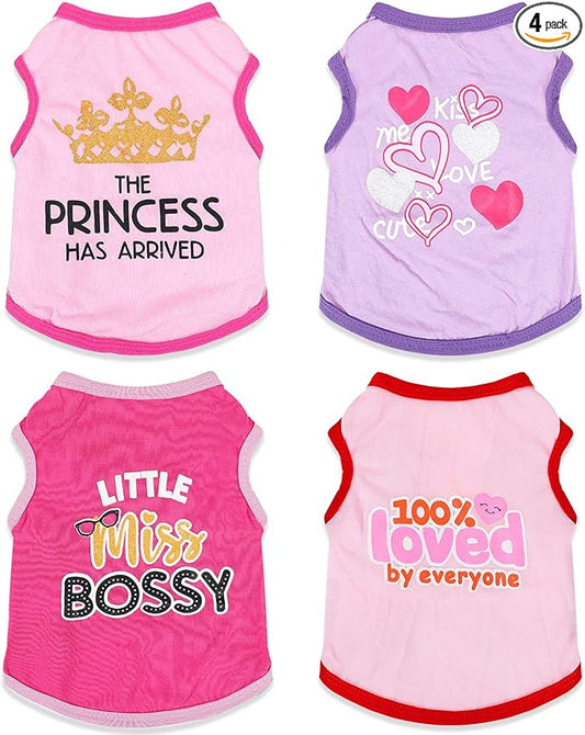 4 Pieces Dog Shirts Dog Clothes for Small Dogs Cute Pink Puppy Clothes Soft Yorkie Chihuahua Pet Cat Outfit Clothing S